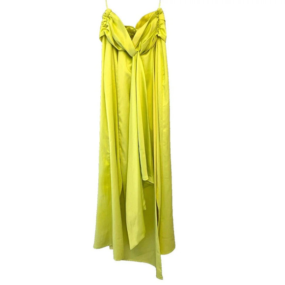 Peace and Love Womens Yellow Satin Maxi Skirt 8 Split Leg High Waist Lime Chic - Picture 3 of 15